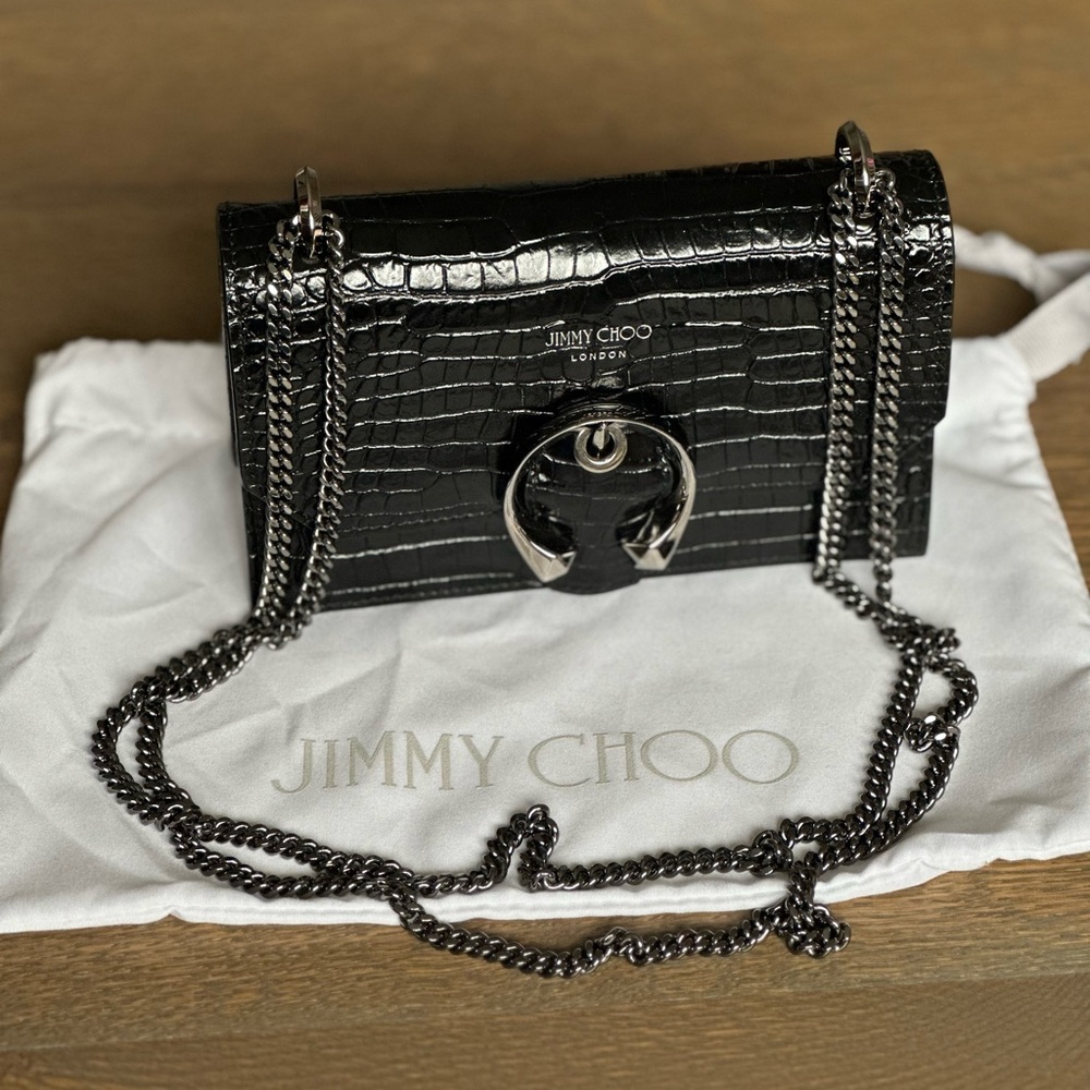 PARIS CROC-EMBOSSED LEATHER MINI BAG IN BLACK